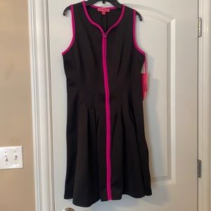 Betsey Johnson black and hot pink zip up sleeveless dress Sz 8